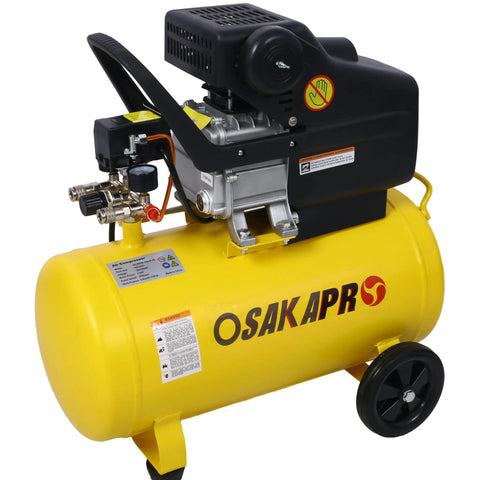 10 Gallon Air Compressor With Oil Lubricated Motor Delivers 115 PSI For Reliable Nail Stapling And Inflation Quiet Operation Reduces Noise By Half Portable Design On Rubber Tires Makes It Easy To Move Around For Indoor Or Outdoor Jobs