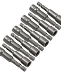 Ten Piece Magnetic Nut Driver Set With 65mm Extension Five Sixteenth Inch And Eight Millimeter Hex Bits Quick Change Socket Holder