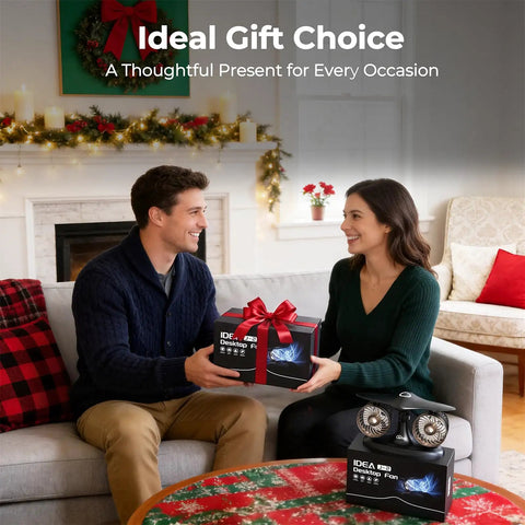 Couple exchanging Jet Engine Desk Fan With Eighteen Hour Runtime USB C Rechargeable Turbo Table Fan Aviation Turbine Office Decor