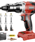 Cordless Rivet Nut Tool Kit 2 In 1 Rivet Gun For Automotive And DIY, 18V Battery Compatible, Brushless Motor With 2030 Lbs Pulling Force, Max 1500 RPM, Includes Three Mandrels One Quarter Inch Five Sixteenth Inch Three Eighths Inch, Tool Only with accessories