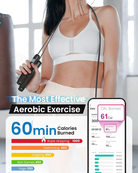 Smart Jump Rope With Counter For Quick Cardio Burn App Data Analysis Lightweight Skipping Rope For Home Gym CrossFit Indoor Outdoor