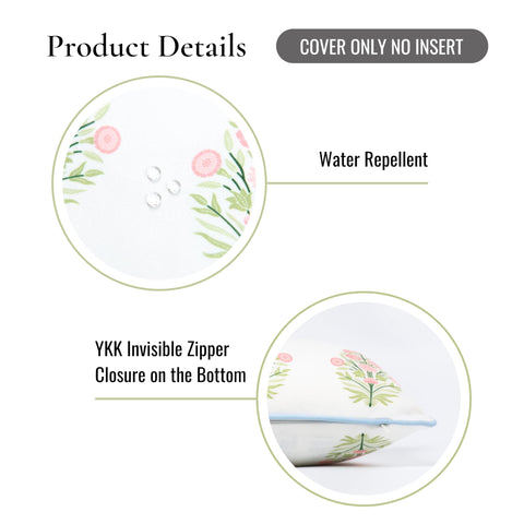 Coastal Patio Lumbar Pillow Cover 12x20 Inches Water Repellent Floral Pattern Detail and YKK Zipper on Cover