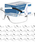 24 Pack Bulk Safety Specs With Clear Lenses ANSI Z87.1 Eye Protection For Construction And Lab, pair shown with box