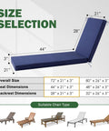 Size options for Outdoor Chaise Lounge Cushions Navy Blue Waterproof and Fade Resistant with Removable Cover