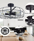 Five Light Industrial Ceiling Light With Rustic Wire Cage In Oil Rubbed Bronze Farmhouse Semi Flush Mount Black Retro Close To Ceiling Fixture For Kitchen Dining Room And Bedroom Perfect For Modern Homes And Open Concept Kitchens showing metal bracket, lampshade, and flush mount details