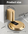 No Fuss Adjustable Bottom Door Stopper With Slick Brushed Gold Finish No Drill Setup Mechanical Floor Door Stop dimensions showing size.
