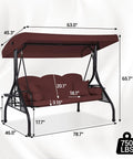 Three Seat Outdoor Porch Swing With Adjustable Canopy And Convertible Bed Two In One Patio Glider For Adults 750 lbs capacity