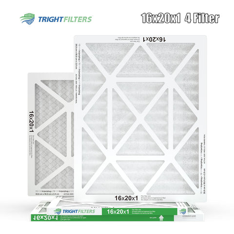 16x20x1 MERV 8 Pleated Air Filter 4 Pack For HVAC AC And Furnace Durable White Cardboard Frame