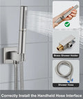 High Pressure Shower System With 2 In 1 Handheld Sprayer Wall Mounted Fixture Rough In Valve 10 Inch Brushed Nickel Shower Head Rain and Handheld Combo 304 Stainless Steel Construction, handheld sprayer installation guide.