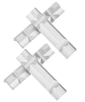 Two Pairs Five Inch Aluminum Vise Jaws With Magnetic V Type Soft Rubber Pads in a crossed arrangement, silver color.