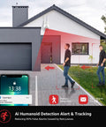 Outdoor 2K Security Camera Wireless WiFi IP System With 360 Degree View Motion Detection Auto Tracking Two Way Talk Floodlight Alarm monitoring home entrance with motion detection.
