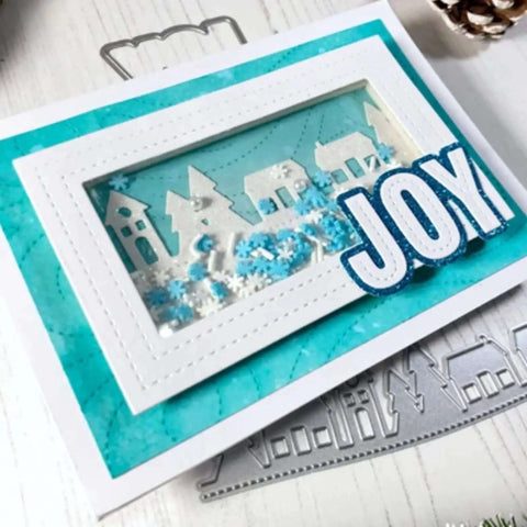 Stitched Rectangle Frame Die Cuts Set For Card Making And Scrapbooking, DIY Embossing, Photo Decor, And Gift Tags, 14.3x11.1cm, shown on card