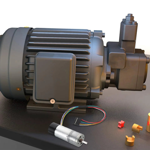Top Shelf High Torque Metal Dc Micro Motor With Encoder, heavy duty design with connectors, ideal for low RPM applications.