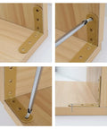 Heavy Duty L Bracket Corner Brace With Screws Rock Solid Right Angle Shelf Support For Furniture Repair And Woodworking No Sweat Assembly 8 Pack, showing assembly details on wooden shelf.