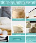 Various pastry types including dumpling, wonton, and spring roll skins shown with automatic commercial dumpling skin maker machine.