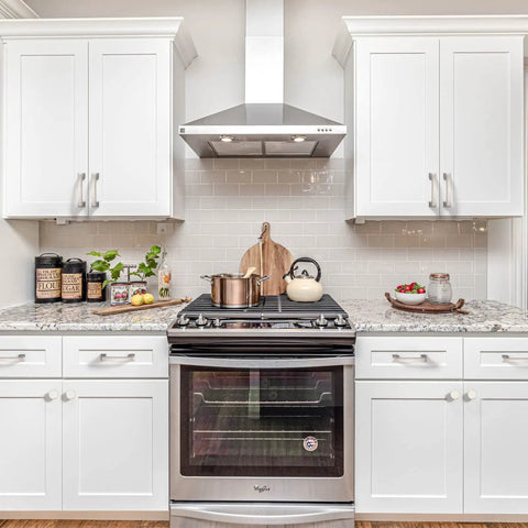 Modern kitchen featuring white cabinets with 5 Inch Brushed Satin Nickel Cabinet Pulls 20 Pack With Dual Screw Sizes For Easy Install Kitchen Hardware Cupboard Handles Includes Two Screw Sizes And Scratch Resistant Packaging For Easy Install.