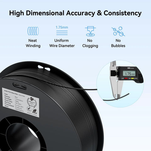 Front view of Creality PLA filament spool, 2 kg, 1.75 mm, black filament