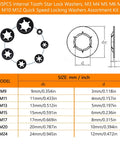 635Pcs Internal Tooth Star Lock Washers Set For M3 Through M12 Quick On Push On Locking Washers Steel Black Oxide Finish