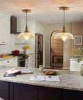 Slick Oil Rubbed Bronze One Light Pendant Ceiling Lamp With Retro Dome Glass Shade Solid Adjustable Cord For Kitchen Island in modern kitchen setting.