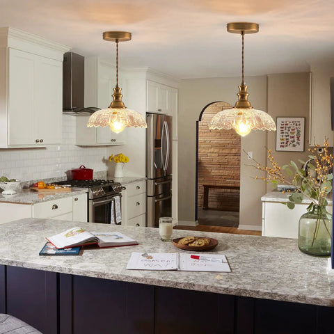 Slick Oil Rubbed Bronze One Light Pendant Ceiling Lamp With Retro Dome Glass Shade Solid Adjustable Cord For Kitchen Island in modern kitchen setting.