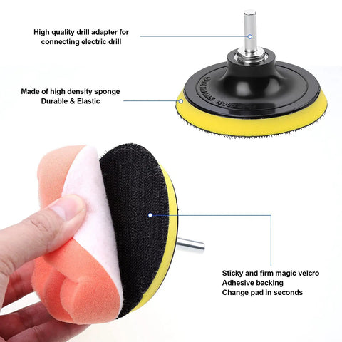 10 Piece 4 Inch Car Polishing Pad Kit With Sponge Pads And Wool Pad Set M10 Drill Adapter And Suction Cup for easy attachment