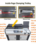 Inside page clamping trolley of Auto Book Binding Machine A4 With 7 Inch Touch Screen Side Glued Binder for Office and Print Shop.