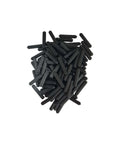 A pile of black PVC dowel pins for woodworking and furniture repairs. Premium PVC Dowel Pins for Woodworking and Furniture Repairs, Pack Of 100.