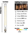 Retro Edison Look LED Filament Bulbs T10 Tubular 12W Dimmable Warm White 2700K 1000 Lumens E26 Base Clear Glass 11.8 Inch