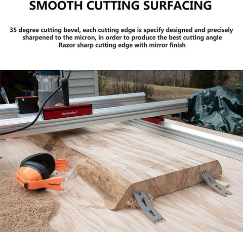 Two Plus Two Flute Slab Flattening Router Bit With One Quarter Inch Shank And One And One Quarter Inch Cutting Diameter Carbide Insert Spoilboard Surfacing Bit With ATS Coating For Softwood Hardwood And MDF Replaceable Ten By Ten By Two Point Two Carbide in use on slab