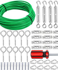 100ft Green PVC Coated Wire Rope Kit With One Eighth Inch Cable Turnbuckle Tensioner Set Eye Screws Clamps Thimbles