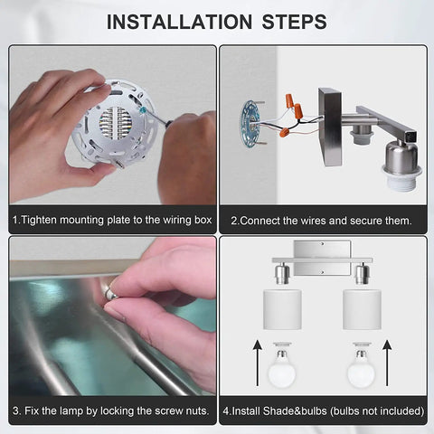 Installation steps for Dope Vanity Light Fixture Over Mirror in Brushed Nickel With Modern Two Light Wall Sconces