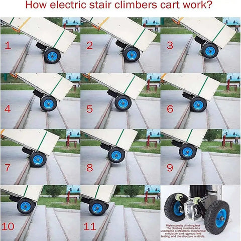This Electric Stair Climbing Hand Truck Is Totally Awesome With A Wicked 400kg Load Capacity And Removable Battery So You Can Haul Heavy Gear Up Stairs Like A Total Champ No Sweat, showing step-by-step usage.