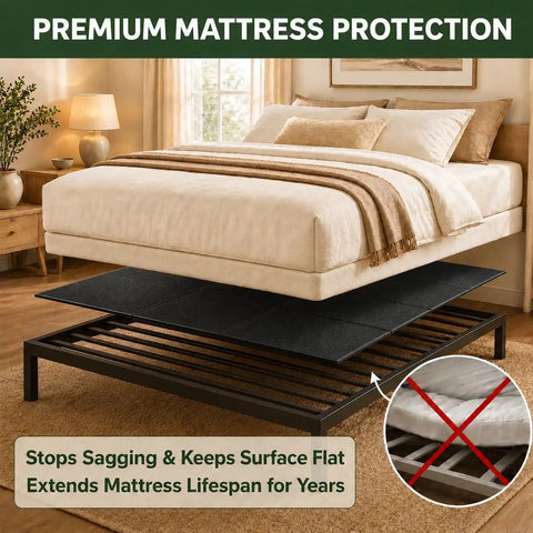Queen Size Bunkie Board 60x80 Heavy Duty Mattress Support Keeps Your Bed Level Zero Sag Foundation on slatted frame.