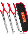 11 Inch Hose Gripper Pliers Set With Three Diameters 5/16 Inch, 1/2 Inch, And 3/4 Inch Serrated Jaws with red handles and storage case