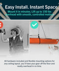 Kayak And Canoe Ceiling Hoist For Garage Storage, Heavy Duty Pulley System With Adjustable Straps, Installed Hoist