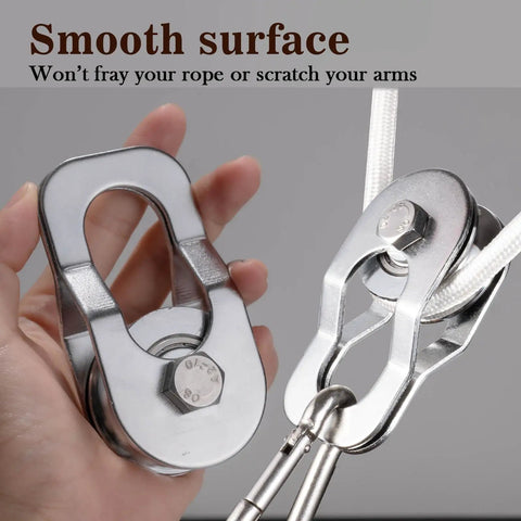 Heavy Duty Pulley System Kit Open Pulley Block With 32Foot Nylon Rope And Hooks For Easy Lifting And DIY Projects Durable Steel Construction Chrome Plated Finish, smooth surface