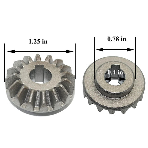 Beefy Two Pack Bevel Gear Replacement For Table Saws 5140061-65 showing pair of metal gears with size dimensions