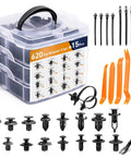 Universal Car Fastener Kit With 635 Piece Push Retainer Clips And Auto Fasteners Set in storage box with tools and cable ties
