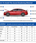 Diagram showing installation points for Tough As Nails Car Heat And Sound Deadening Mat Silences Road Rumble And Shields Engine Bay From Scorching Temperatures With Durable Aluminum Foil Backing For Trunk Roof And Doors.