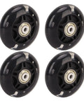 4 black 69mm inline skate wheels with PU rubber and ABEC 9 bearings for outdoor hockey skates and luggage