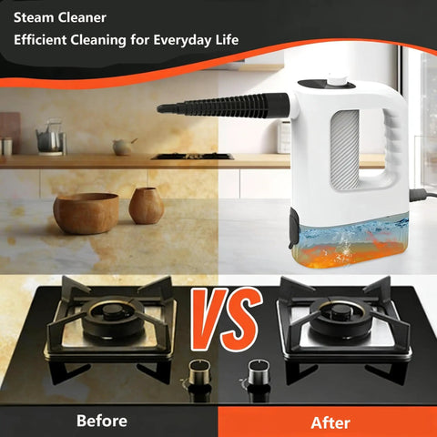 Heavy Duty Handheld Steam Cleaner Featuring Lightning Fast 15 Second Instant Heat And Muscle Packed 1200 Watt Motor, Generous 400 Ml Water Tank used for cleaning before and after on kitchen surfaces.