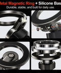 Close-up of Metal Magnetic Ring and Silicone Base for Magnetic Phone Mount For Tesla Model Y Juniper 2024 To 2026 And Model 3 Highland Hidden Dashboard Design 360 Degree Rotatable Car Holder Rock Solid Anti Shake Mount Will Not Block View Easy To Install Snug Factory Like Fit.