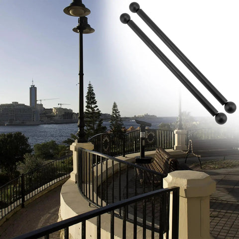 Heavy Duty Steel Cross Arm Bracket For Lamp Posts, Black powder coated steel designed to hang lights securely at outdoor location.