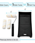 4 Inch Paint Tray Set With Mini Roller Kit Includes Three Microfiber Rollers Durable 4 Inch Frame And Tray For Slick Edges DIY Friendly House Painting Supplies For Quick Edges And Pro Finish shown with components including paint tray and roller frames.