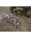 Heavy Duty Tine Plow Attachment For ATV UTV Or Truck 51 Inch Wide Landscape Rake With 6 Beveled Spring Steel Tines on soil