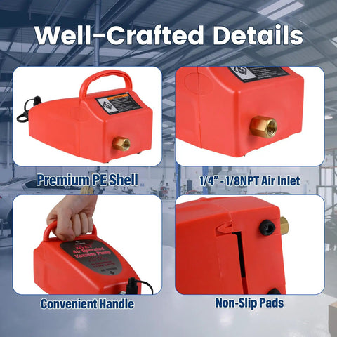 4.2 Cfm Pneumatic Vacuum Pump Air Operated Evacuation Tool For Automotive Air Conditioner Systems showing PE shell, air inlet, and convenient handle.