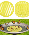 Four Pack Floating Bee Watering Station 7.87 Inch Island Float Tray for pollinators with bees and butterflies on water.