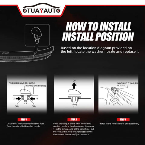 Installation guide for Front Windshield Washer Nozzles Kit For Ram, Chrysler, Dodge, Jeep Replacement Replaces OEM 4805742AB
