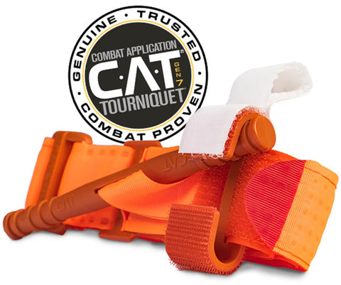 Close-up of CAT tourniquet from Mini T PAK Trail First Aid Kit For Backpacking And Camping, showcasing design and material details.