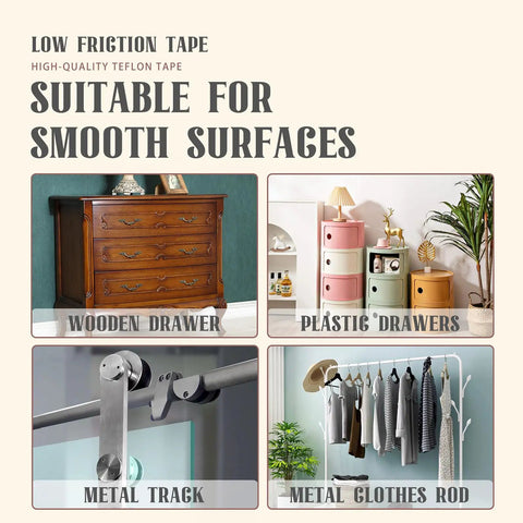 High Performance Real Smooth Glide Felt Tape Two Roll Brown Self Adhesive Low Friction Drawer Slide Strips for wooden and plastic drawers.